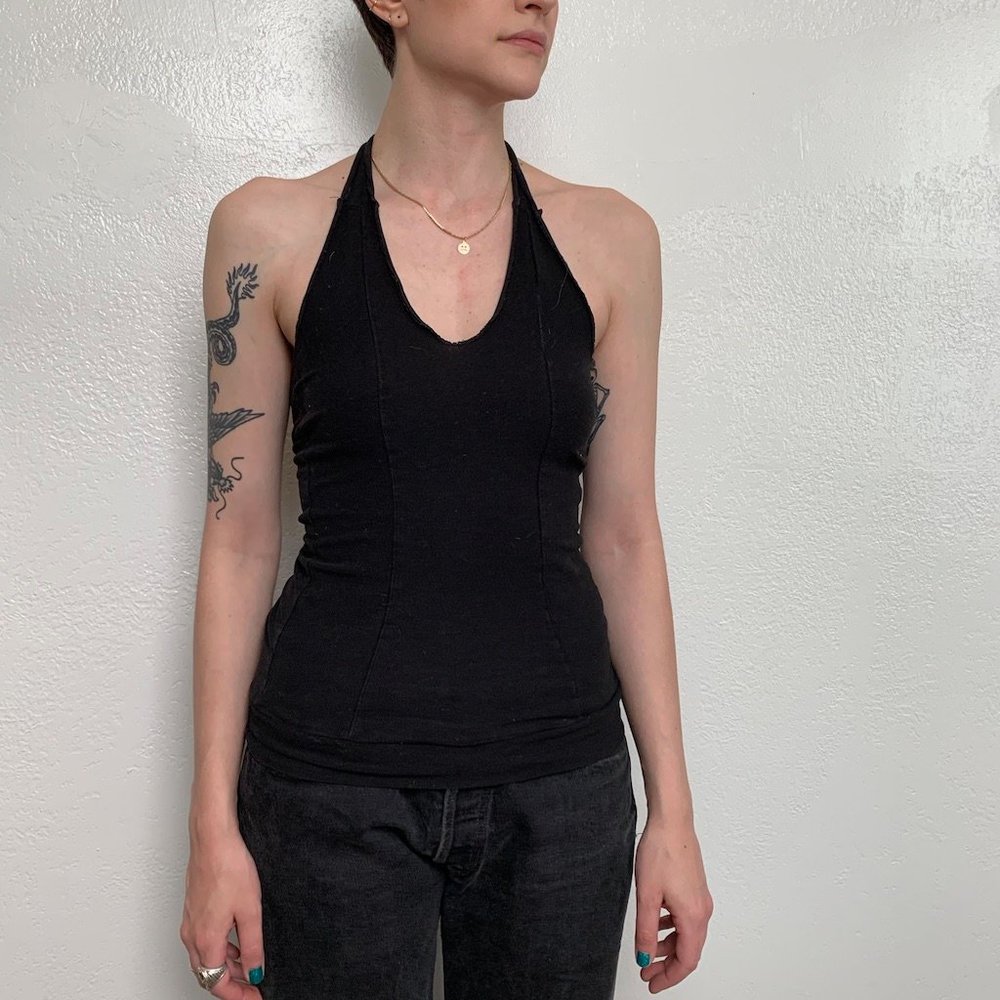 Harmonic Threads Black Halter Top Size Small